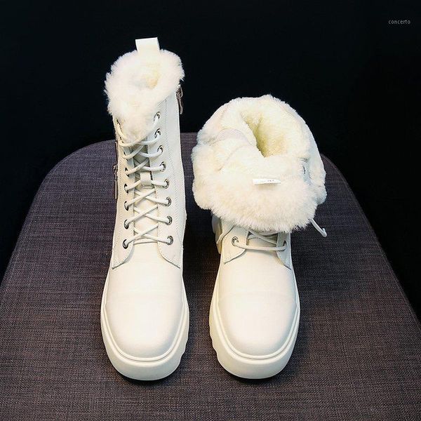 

pu leather waterproof ankle boots women furry warm chunky winter shoes woman lace-up zip luxury fashion boots lady1, Black