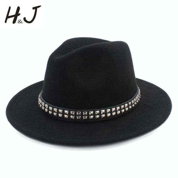

fashion women men wool fedora hat for gentleman lady wide brim jazz church hats godfather sombrero cap with punk ribbon t200104, Blue;gray