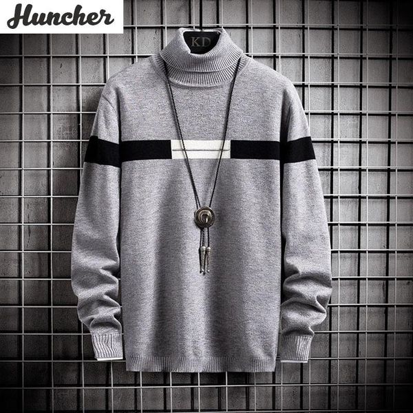 

men's sweaters huncher turtleneck sweater men 2021 winter vintage patchwork high collar jumper pullover oversized grey, White;black