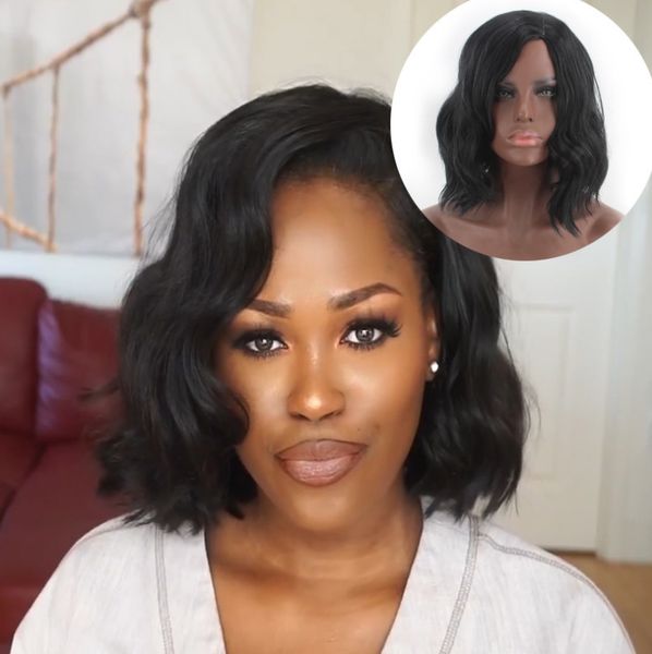 

2021 new african wig ladies short hair split corn perm medium long hair micro-curly wave curly wig cover 28cm, Black