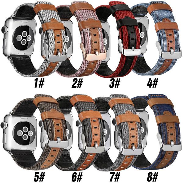 

coolyep wholesale genuine leather canvas watch band watch strap for apple iwatch 3/4/5/6/se 40mm 44mm