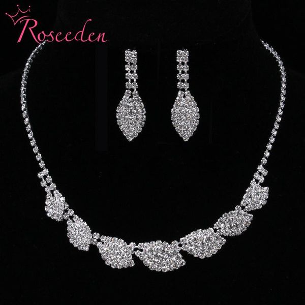 

full rhinestone simple leaf wedding bridal jewelry sets rhinestone necklace long earrings set re845, Silver