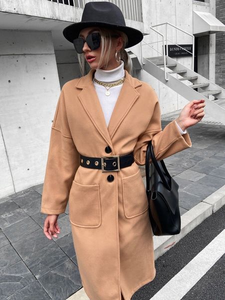 

drop shoulder dual pocket longline overcoat without belt x1qb#, Black