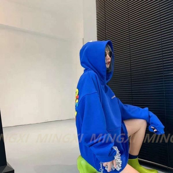 

wear 2021 spring middle school mingxi children's smiley face boys' and girls' hooded pullover new qvig, Black