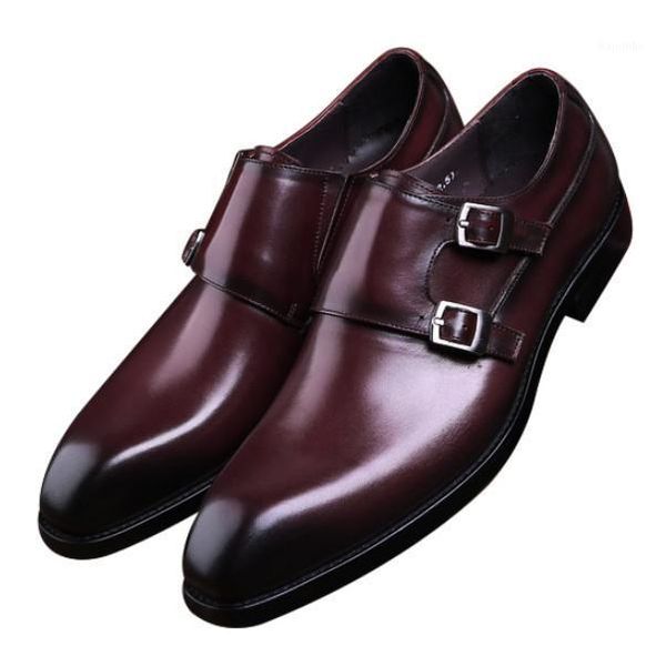

fashion black / brown business shoes mens dress shoes genuine leather wedding man formal prom with double buckle1