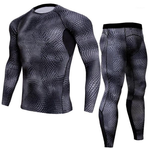 

running sets gym tights compression suit 2021 men tracksuit 2 piece tactical underwear base jogging rashgard male1, Black;blue
