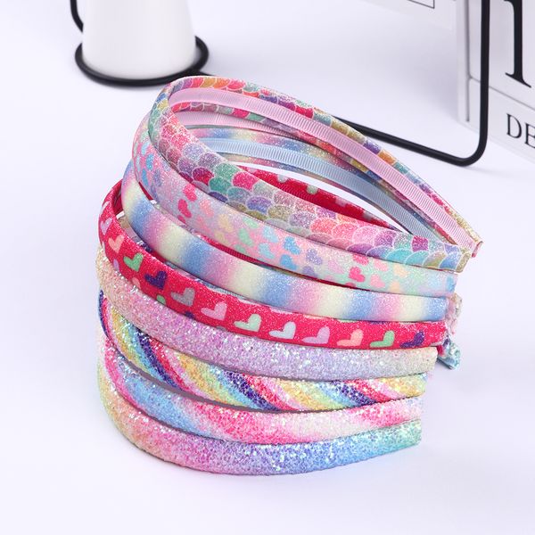 

8pcs/set glitter headband girls sweet hairband women headbands rainbow sequin printed heart kids hair accessories y200710, Slivery;white