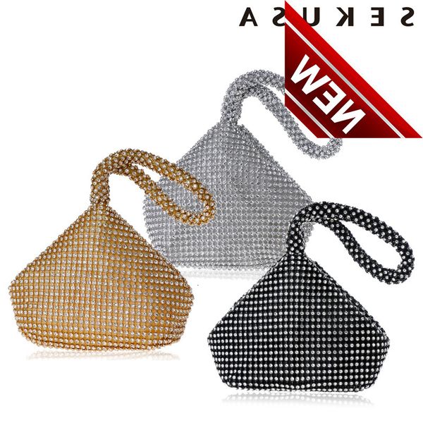 

sekusa rhinestones women metal evening clutch fashion lady female diamond super mini handbag for wedding bag