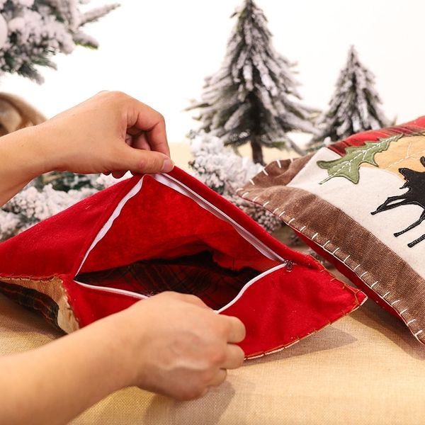 

cotton decorative nordic linen upholstery fabric flower plaid pillow elk sofa cushion cover 4j2hx