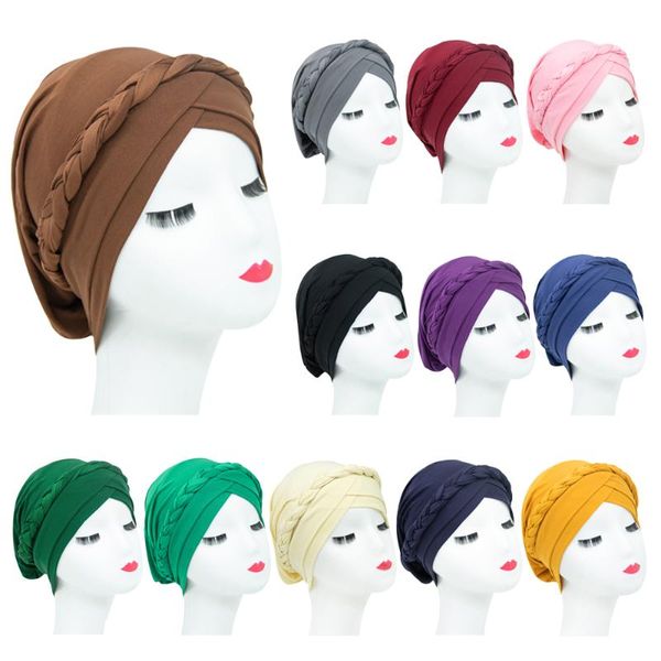 

women muslim beanie hair loss hat braid cancer chemo lady head scarf cover caps bonnet islamic turban arab head wrap solid color, Blue;gray