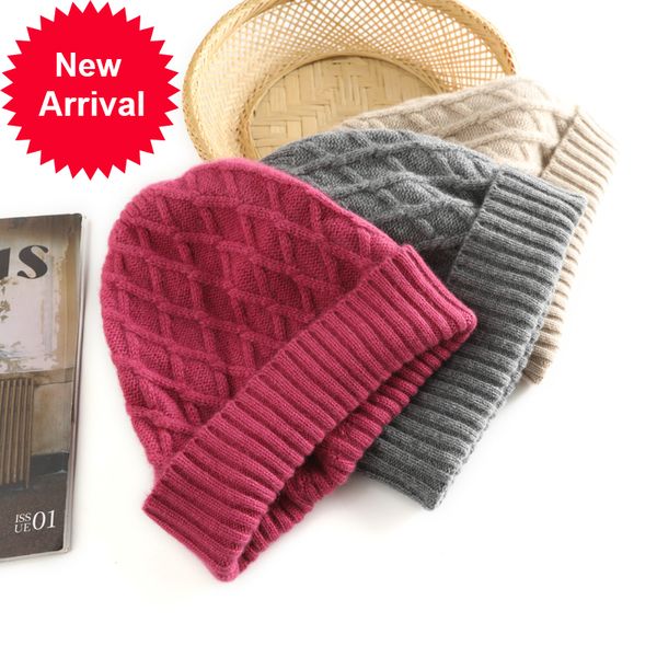 

2021 new female cashmere thick knitting cable sheath hat rolled blend soft wool cap warm spring caps skullies d67h, Blue;gray