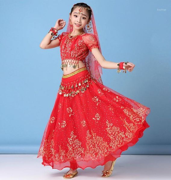 

children's belly dance costumes india dance bollywood outfit stage performance girls fashion belly dress set india clothes1, Black;red