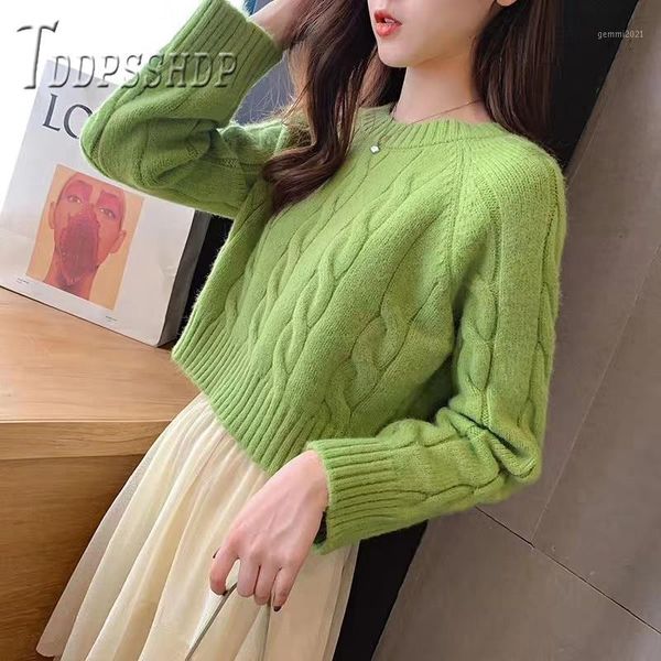 

women's sweaters 2021 twist avocado green color women sweater round neck loose female sweaters1, White;black