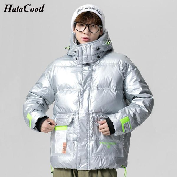

halacood brand new quality 90% white duck down jacket men's thickened hooded fashion shiny down coats male outwear winter jacket, Black