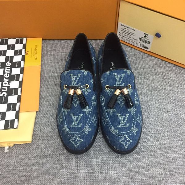

designer womens lofers luxury dark blue letter printed metal tassel decoration flat heel with box size 35-41, Black