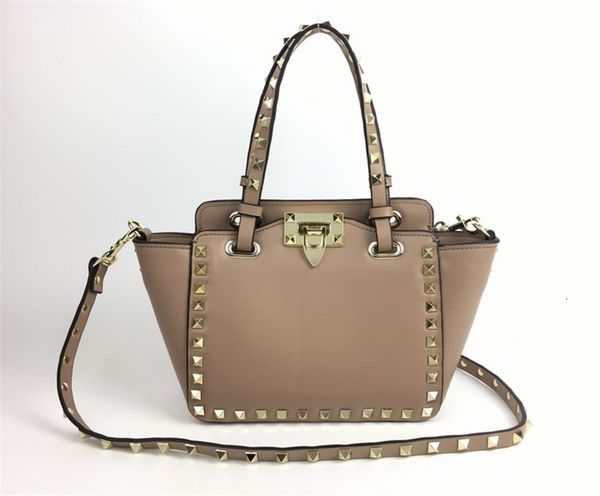 

2020 new brand genuine leather women's bag handbag shoulder bag golden rivets valentine's day bags black pink red colors small min