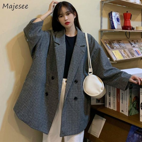 

women's wool & blends coats womens double breasted plaid oversize large size 3xl long sleeve loose elegant british style retro autumn t, Black