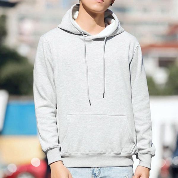 

fashion autumn and winter round neck long sleeve solid color hooded sweater for men, Black