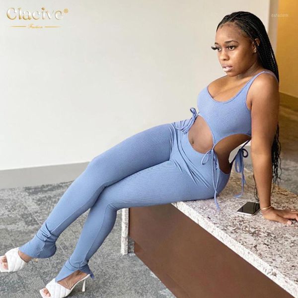

clacive women lace-up hollow-out jumpsuit sleeveless solid color women sports jumpsuit ropa mujer1, Black;white