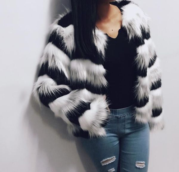 

women's leather & faux stitching stripe mink jacket womens winter warm fur coat women slim jackets jaqueta de couro fashion, Black