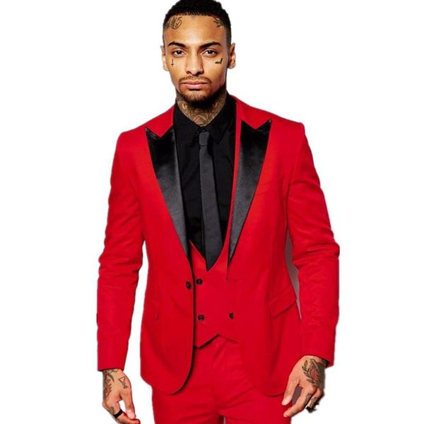 

fashion men's suit groomsmen black lapel groom tuxedo white red men's suit suits custom (jacket + pants + tie vest), White;black