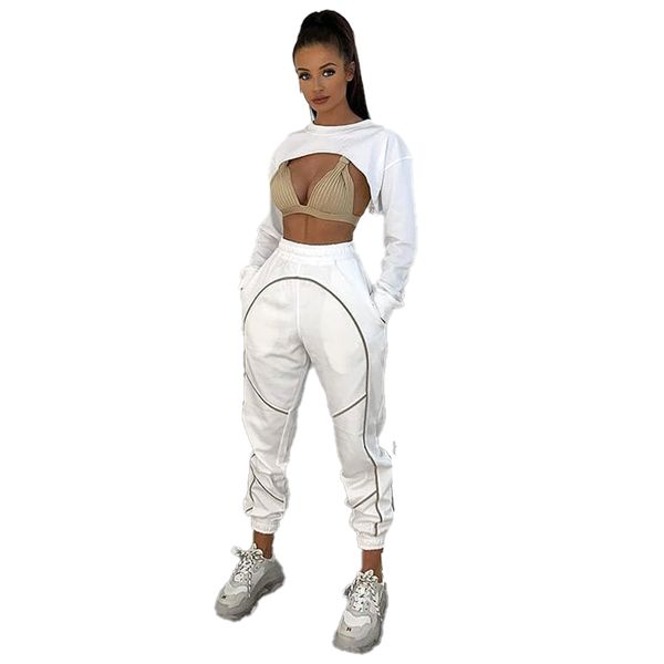 

womens tracksuits white color long sleeve open back sporty casual two piece set, Gray