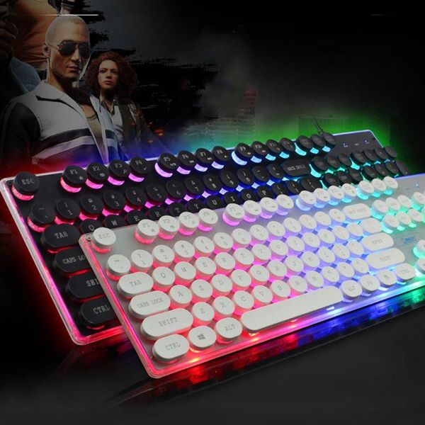 

gaming keyboard round blearing keycap metal panel backlit usb wired keyboard игра офис домашняя подсветка граница клавиатура