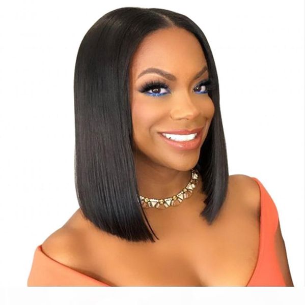

glueless lace wigs virgin peruvian full lace human hair bob wigs bleached knots straight lace front wigs, Black;brown