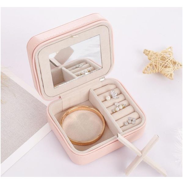 

small portable travel leather jewelry storage bag with mirror jewelry organizer gift box for rings earring nec jllrvy ladyshome