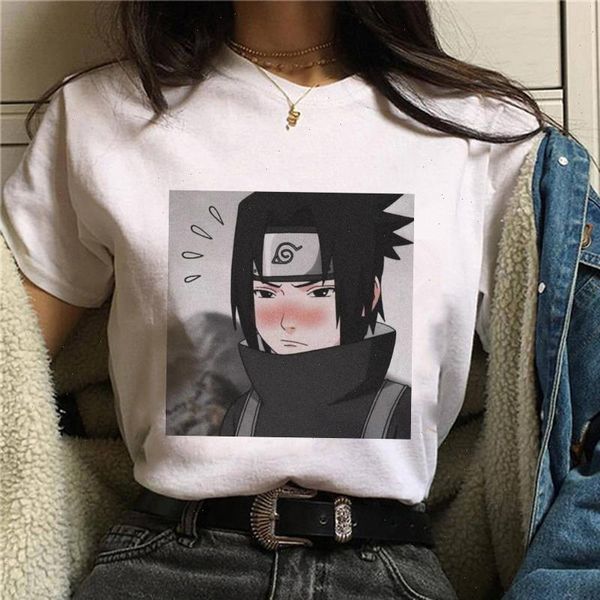 Anime japonês legal camiseta das mulheres Uchiha Sasuke Streetwear gráfico solta dos pares engraçados T-shirt do vintage