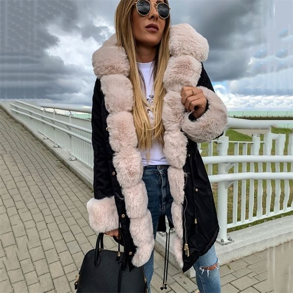 

parka coats long cotton casual fur hooded jackets women's winter women thick warm winter parkas female overcoat coat 201210, Black;brown