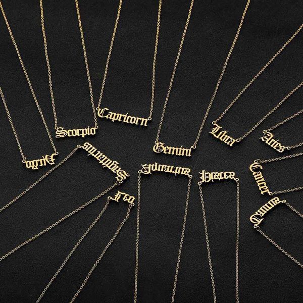 

letter zodiac 2020 constellation necklaces custom creative stainless steel old english necklace birthday jewelry gifts