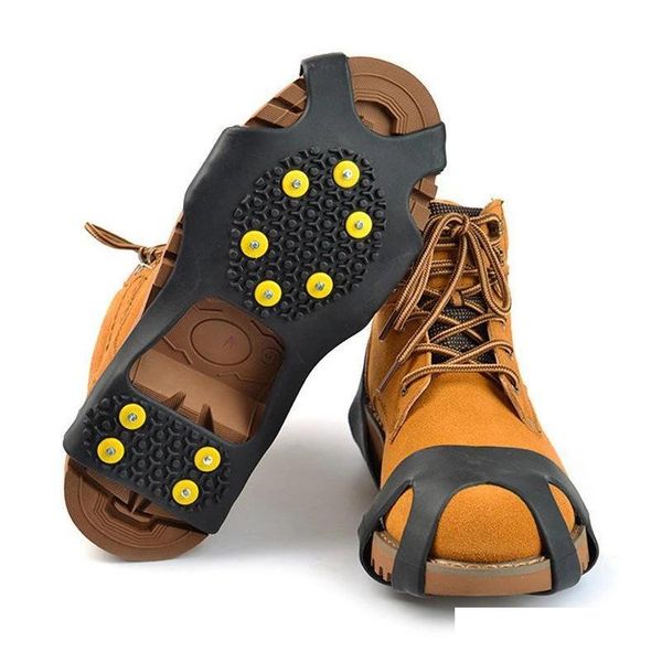 

ice snow grips cleat over shoes 10 steel studs ice cleats boot rubber spikes anti-slip snow ski gripper ice climbing qylwmt bdebaby