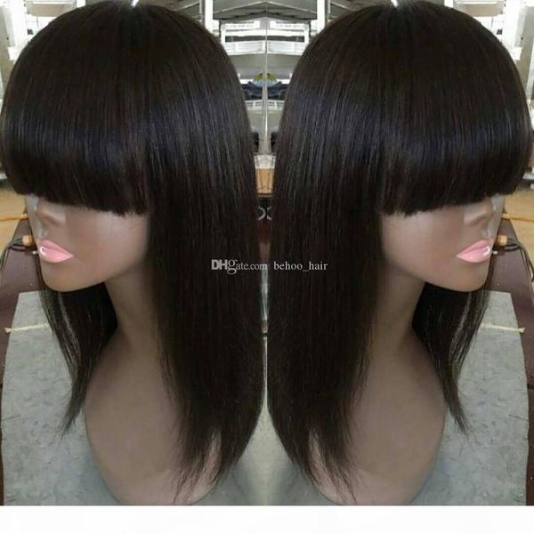 

bob human hair wigs with bangs straight brazilian full lace wig with baby hair virgin lace front wig for black women, Black;brown