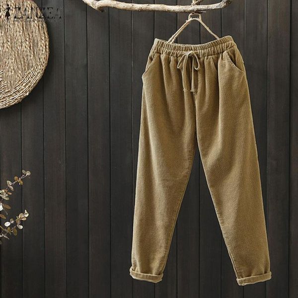 

women corduroy pants autumn vintage trousers elastic elastic solid harem pants pantalon plus size female turnip palazzo, Black;white
