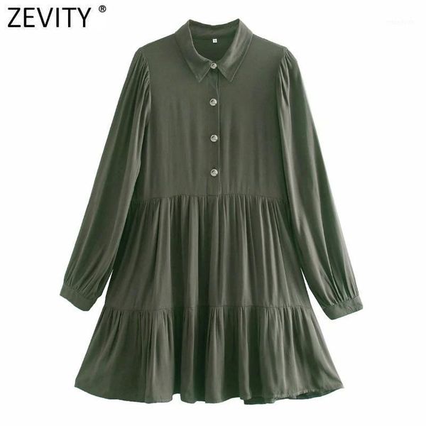 

zevity new spring women fashion solid color pleats casual shirt dress office lady turn down collar chic business vestido ds48711, Black;gray