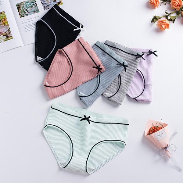 

3 pairs/lot panties women's cotton breathable bow briefs solid soft seamless underwear female intimate seamless brief, Black;pink