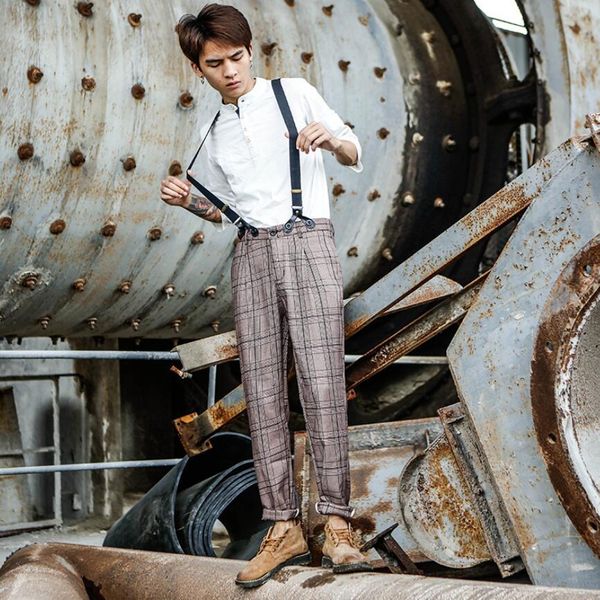 

2020 and s-3xl spring autumn england chess bib men's detachable short suspenders straight pants slingsoveralls lp1h, White;black