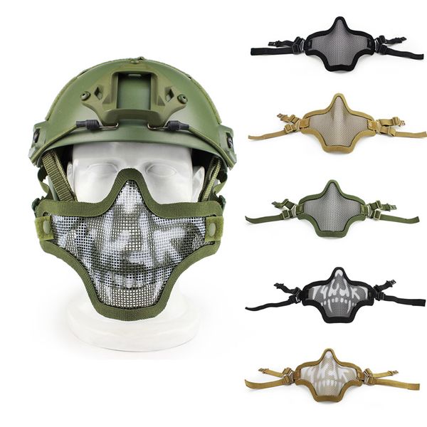 Açık Taktik Kask Montaj Hızlı Maske Yüz Koruma Dişli Çift Kemer Metal Telli Mesh Yarım Yüz Airsoft Atış NO03-002B