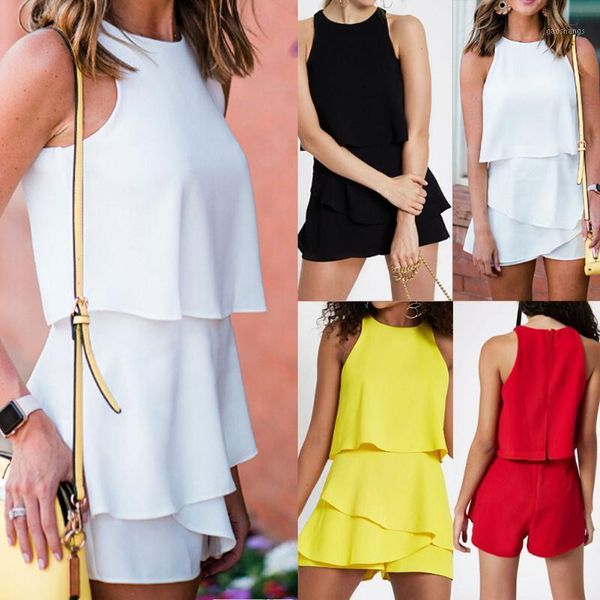 

womens holiday playsuit romper ladies ruffles jumpsuit summer beach clubwear1, Black;white