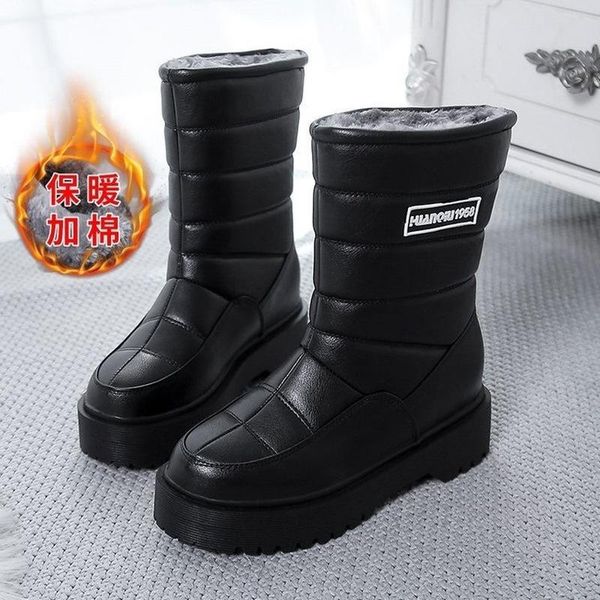

boots 2021 waterproof hiking shoes winter outdoor snow women plush warm climbing trekking plus size, Black