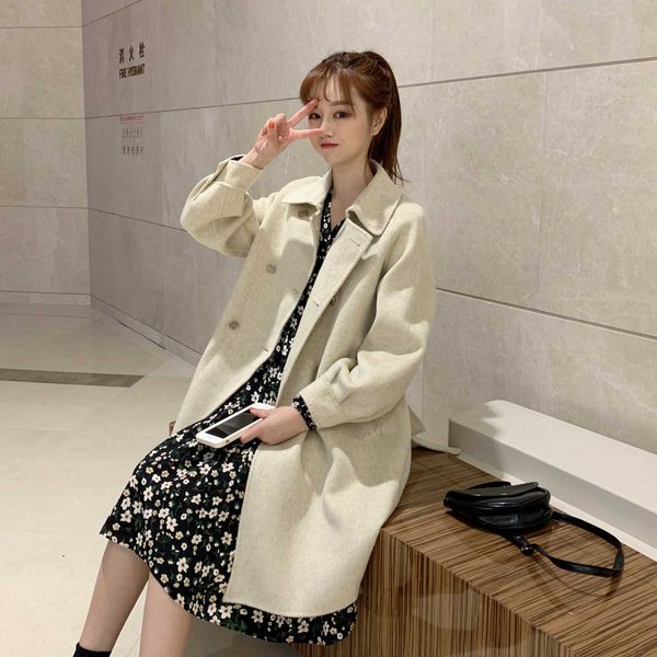 

wool jacket women's wear autumn and winter versatile small 2020 new loose korean medium long woollen coat fashion, Black