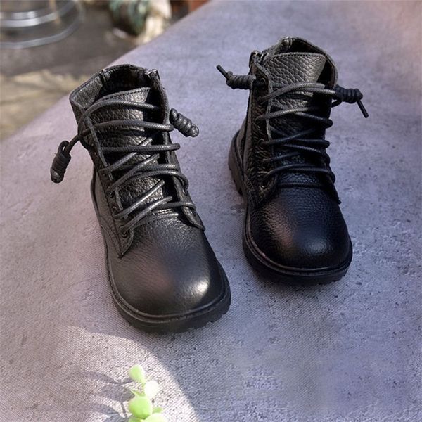 

genuine leather kids boots boys girls snow shoes warm fur children ankle boots toddler boys quality cow leather winter sneakers 201211, Black;grey