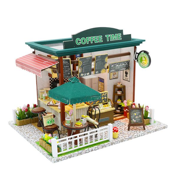 

miniature diy dollhouse furnitures wood coffee time shop house toys for children girls birthday christmas gift y200704