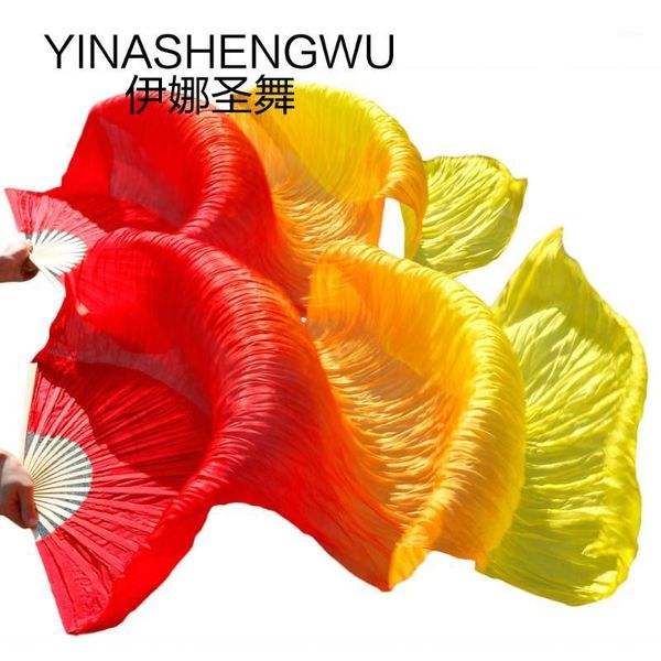 

100% silk belly dance fans gradient colour dance accessories belly dancing silk fans stage performance1, Black;red