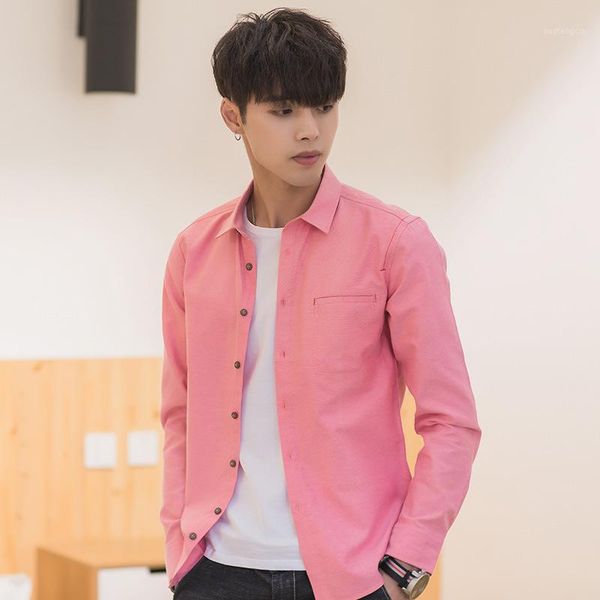 

spring and autumn new men's clothes retro solid color men's shirt casual fashion oxford spinning wild long-sleeved blouse1, White;black