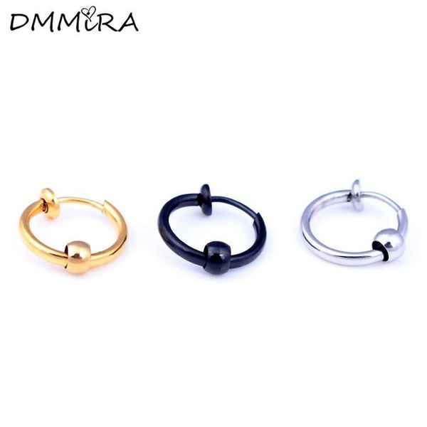 

women men round balls pendientes color gold black stainless steel punk balls charms loop handles hoop huggie earrings jewelry, Golden;silver