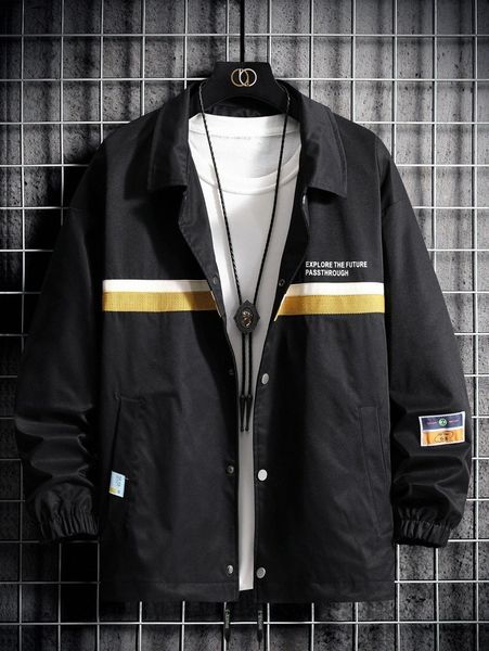 

men letter graphic colorblock jacket without tee n64d#, Black;brown