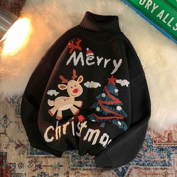 

new men's 2021 holiday lazy couple knit in port wind fall and winter thickened inside neck high shirt 27gh, White;black