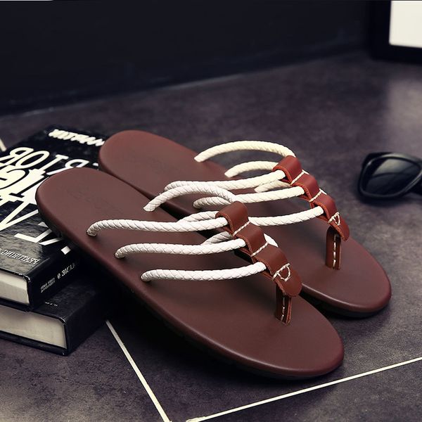 

padegao summer genuine leather casual classics mens slippers outdoor fashion novelty neutral flip flops retro beach shoes y200706, Black